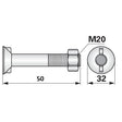 Pflugschraube - DIN 11014 mit 2 - Nasen und Mutter - M20 x 2,5 x 50 mm – Landtechnik Ersatzteil