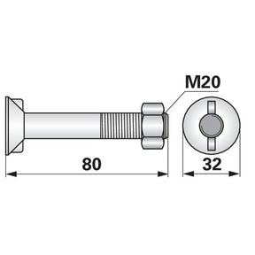Pflugschraube - DIN 11014 mit 2 - Nasen und Mutter - M20 x 2,5 x 80 mm – Pflug Ersatzteil