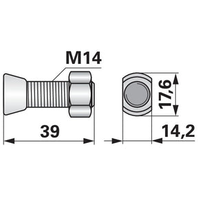 Pflugschraube Ovalkopf, Form Vogel & Noot, M14 x 39 mm, Güte 12.9, 10 Stück mit Mutter – Landtechnik Ersatzteil