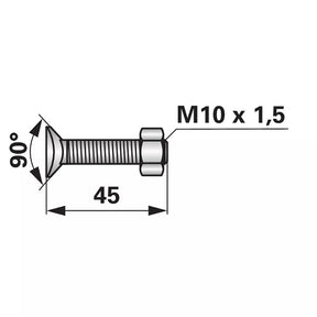 Planetenschraube Vierkant - M10x45 mm - 10 Stück mit Mutter – Schrauben Ersatzteil