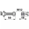 Planetenschraube Vierkant - M12x50 mm - mit Mutter - 10 Stück - Variante 1 – Schrauben Ersatzteil