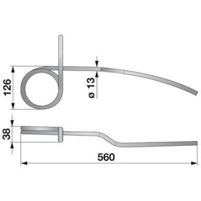 Saatstriegelzinke rechts - Länge: 560 mm - Stärke: 13 mm – Striegel Ersatzteil