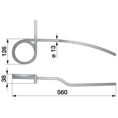 Saatstriegelzinke rechts - Länge: 560 mm - Stärke: 13 mm – Striegel Ersatzteil