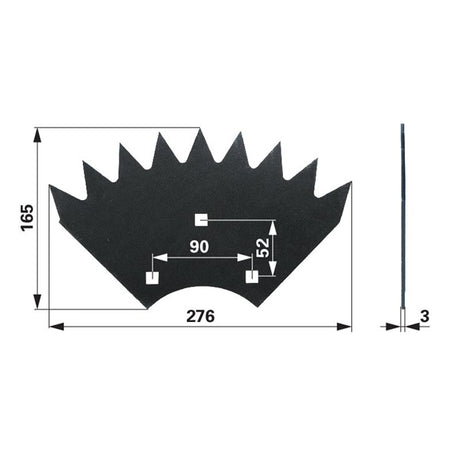 Sägeblatt L 276 x B 165 x S 3 mm anstelle von Mengele 02069596 – Messer für Mähdrescher Ersatzteil
