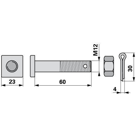 Schwadblechschraube M12 x 60 mm, mit Mutter Aebi AM259/1 – Schrauben Ersatzteil