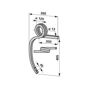 Gedrehter Schwergrubberstiel - links - 25x25 mm - Länge 455 mm - Variante 1 – Grubber Ersatzteil