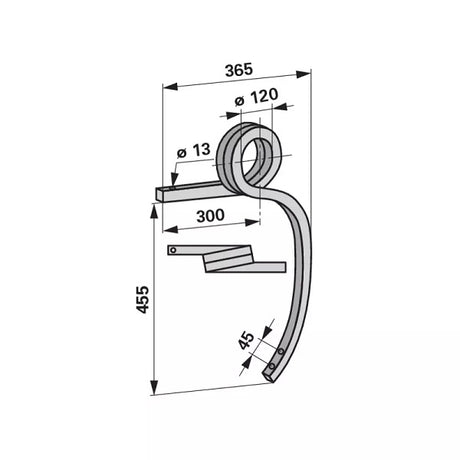 Gedrehter Schwergrubberstiel - rechts - 25x25 mm - Länge 455 mm – Grubber Ersatzteil