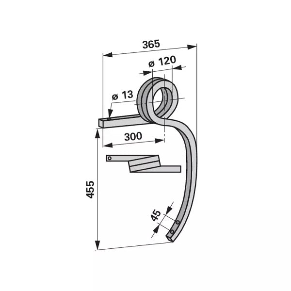Gedrehter Schwergrubberstiel - rechts - 25x25 mm - Länge 455 mm – Grubber Ersatzteil