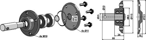 Sechscheiben-Rillenkugellager Kpl. mit Welle Ø25mm 90085601 zu Rabe