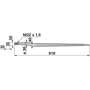 Zinken gebogen, M22 x 1,5, 910 mm zu Van Lengerich - Variante 1 – Zinken Ersatzteil