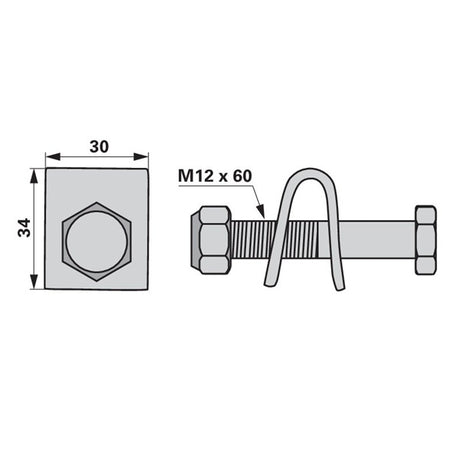 Zinkenhalter 953643.0 - M12 x 60 mm - zu Claas – Halter für Kreiselheuer Ersatzteil