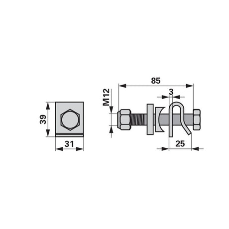 Zinkenhalter 265061.0 - 153021.1 - M12 x 85 mm - zu Krone – Halter für Kreiselheuer Ersatzteil