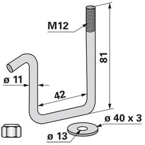 Zinkenhalter für Rahmen 40x40 Gewinde M12 zu Kongskilde – Grubber Halter Ersatzteil