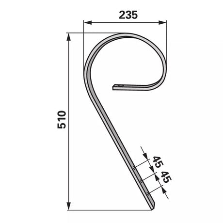 Zustreiferzinke - 45x10 mm - Länge 510 mm – Striegel Zinken Ersatzteil