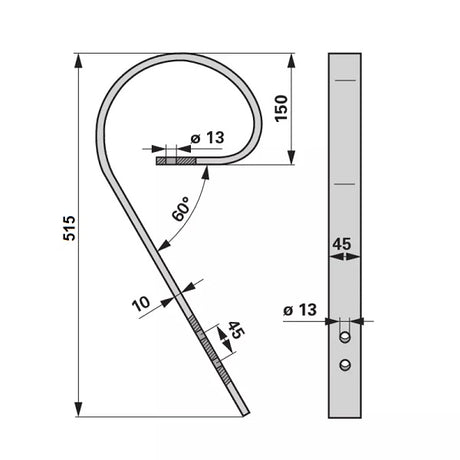Zustreiferzinke - 45x10 mm - Länge 515 mm – Striegel Ersatzteil