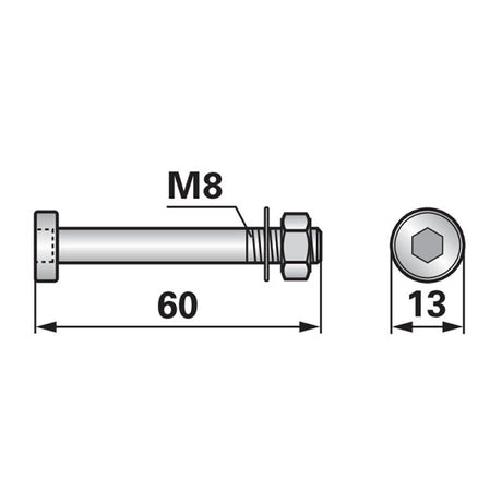 Zylinderschraube M8 x 60 mm mit Mutter und Scheibe – Schrauben Ersatzteil