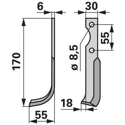 Bogenmesser links zu BCS 30 x 6