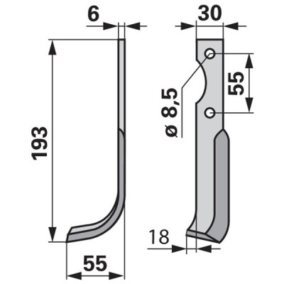 Bogenmesser links zu BCS 30 x 6