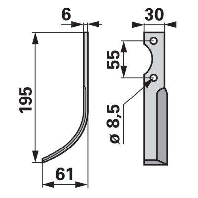 Bogenmesser links zu BCS 30 x 6