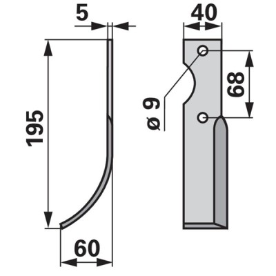 Bogenmesser links zu Barbieri 40 x 5