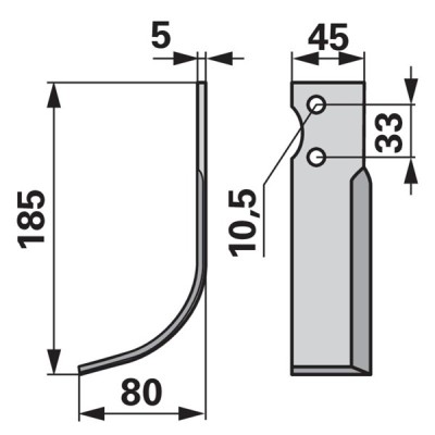 Bogenmesser links zu Barbieri 45 x 5
