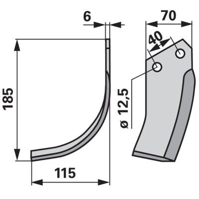 Bogenmesser links zu Valpadana 70 x 6