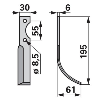 Bogenmesser rechts zu Reform 30 x 6 x 195