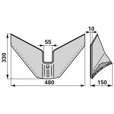 Flügelschar 15 Grad - komplett - Arbeitsbreite 480 mm