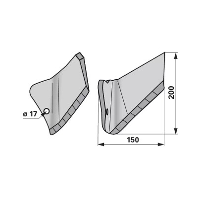 Flügelschar - links - hartmetallbestückt - Arbeitsbreite 150 mm