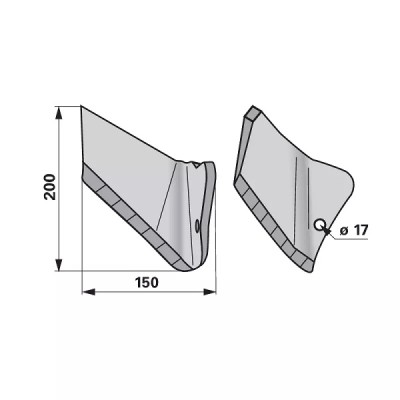 Flügelschar - rechts - hartmetallbestückt - Arbeitsbreite 150 mm
