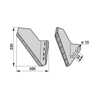 Flügelschar Hartmetall - rechts - Arbeitsbreite 205 mm