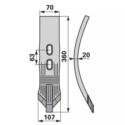 Grubberschar hartmetallbestückt - Arbeitsbreite 107 mm