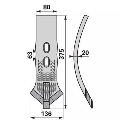 Grubberschar hartmetallbestückt - Arbeitsbreite 136 mm