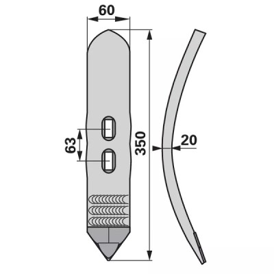 Grubberschar hartmetallbestückt - Arbeitsbreite 60 mm