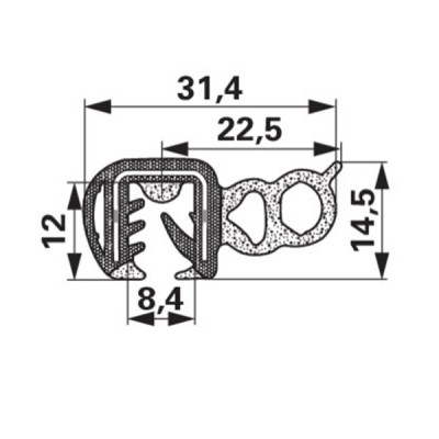 Dichtungsprofil/Gummiklemmprofil mit Kleber - Klemmbereich 5-6 mm