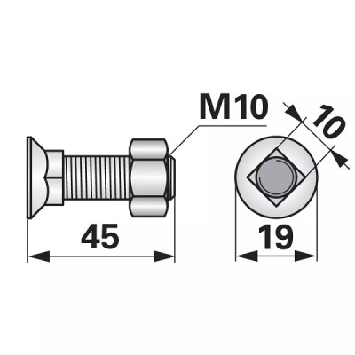 Pflugschraube Vierkant - M10x45 mm - 10 Stück mit Mutter
