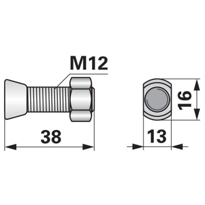 Pflugschraube Form Kverneland, Krone Ovalkopf M12x38