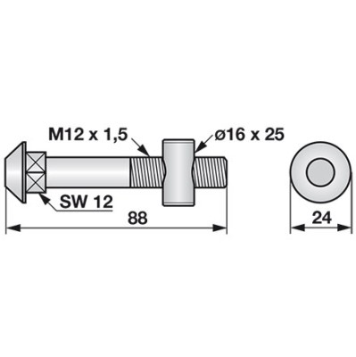 Rasspe Schraube und Zylindermutter komplett RS945K