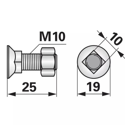 Schraube mit Vierkantansatz - M10x25 mm - 10 Stück