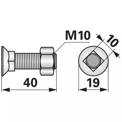 Schraube mit Vierkantansatz - M10x40 mm - 10 Stück