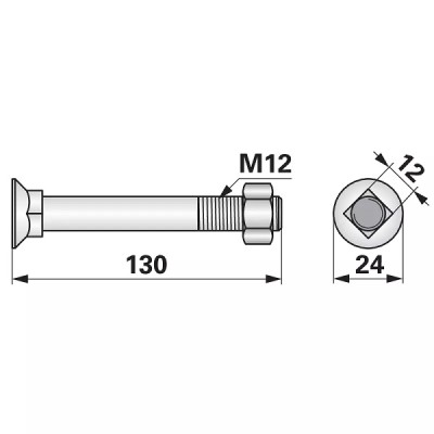 Schraube mit Vierkantansatz - M12x130 mm - 10 Stück