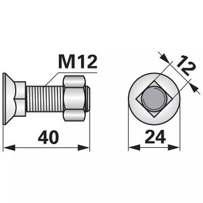Schraube mit Vierkantansatz - M12x40 mm - 10 Stück