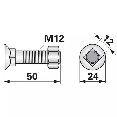 Schraube mit Vierkantansatz - M12x50 mm - 10 Stück