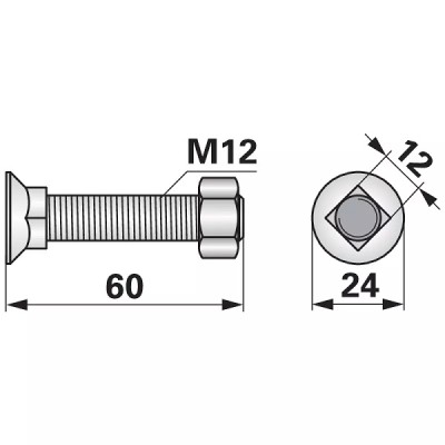 Schraube mit Vierkantansatz - M12x60 mm - 10 Stück