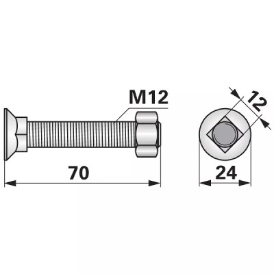 Schraube mit Vierkantansatz - M12x70 mm - 10 Stück