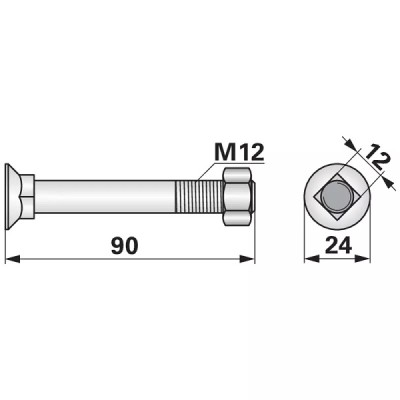 Schraube mit Vierkantansatz - M12x90 mm - 10 Stück