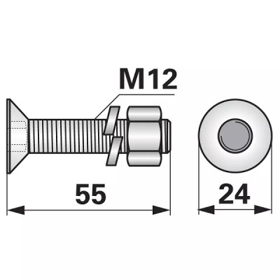 Senkkopfschraube - M12x55 mm - 1 Stück