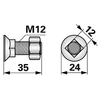Steyr Senkschraube mit Vierkant M12 x 35, 10.9