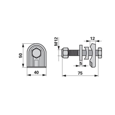 Zinkenhalter komplett 16600659  M12x75 zu Deutz - Fahr