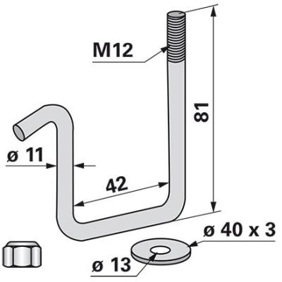 Zinkenhalter für Rahmen 40x40 Gewinde M12 zu Kongskilde